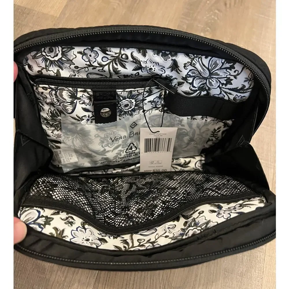 NWT Vera Bradley Black Quilted Zipper Bag Cord Organizer